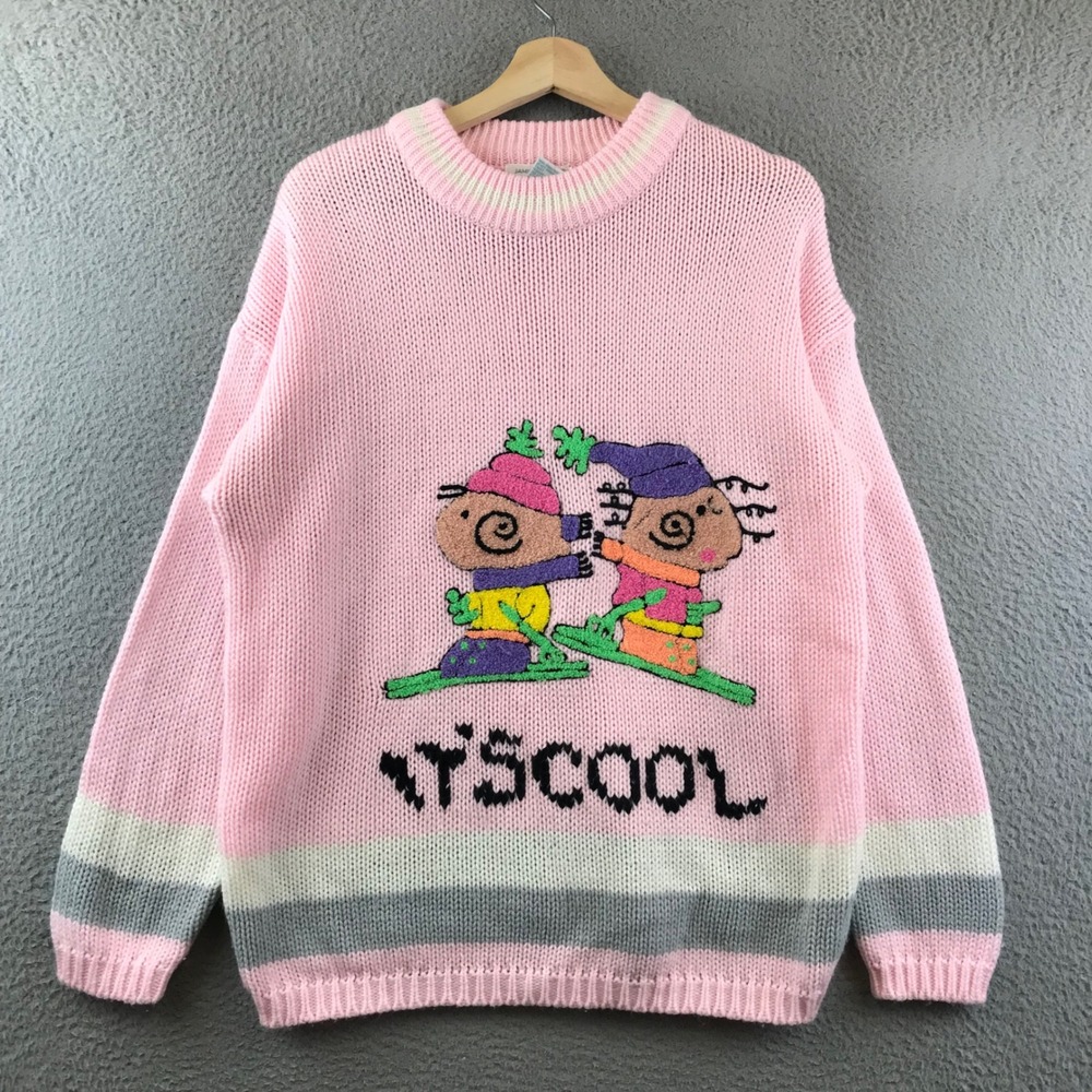 Jamie Scott Vintage Pink Cartoon Knit Sweater Crewneck It's Cool Size L